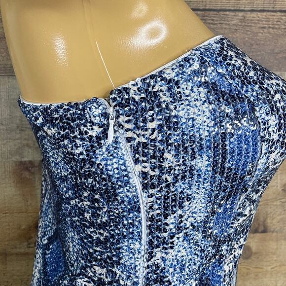 Superdown Renee Mini Dress One Shoulder Blue Snake Print Sequin Size Medium - Picture 6 of 10